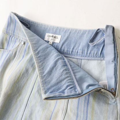 Chanel Vintage Denim Striped Mini Skirt Light Blue Y2 K 34