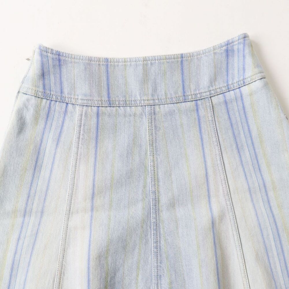 Chanel Vintage Denim Striped Mini Skirt Light Blue Y2 K 34