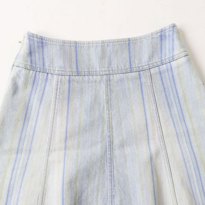 Chanel Vintage Denim Striped Mini Skirt Light Blue Y2 K 34