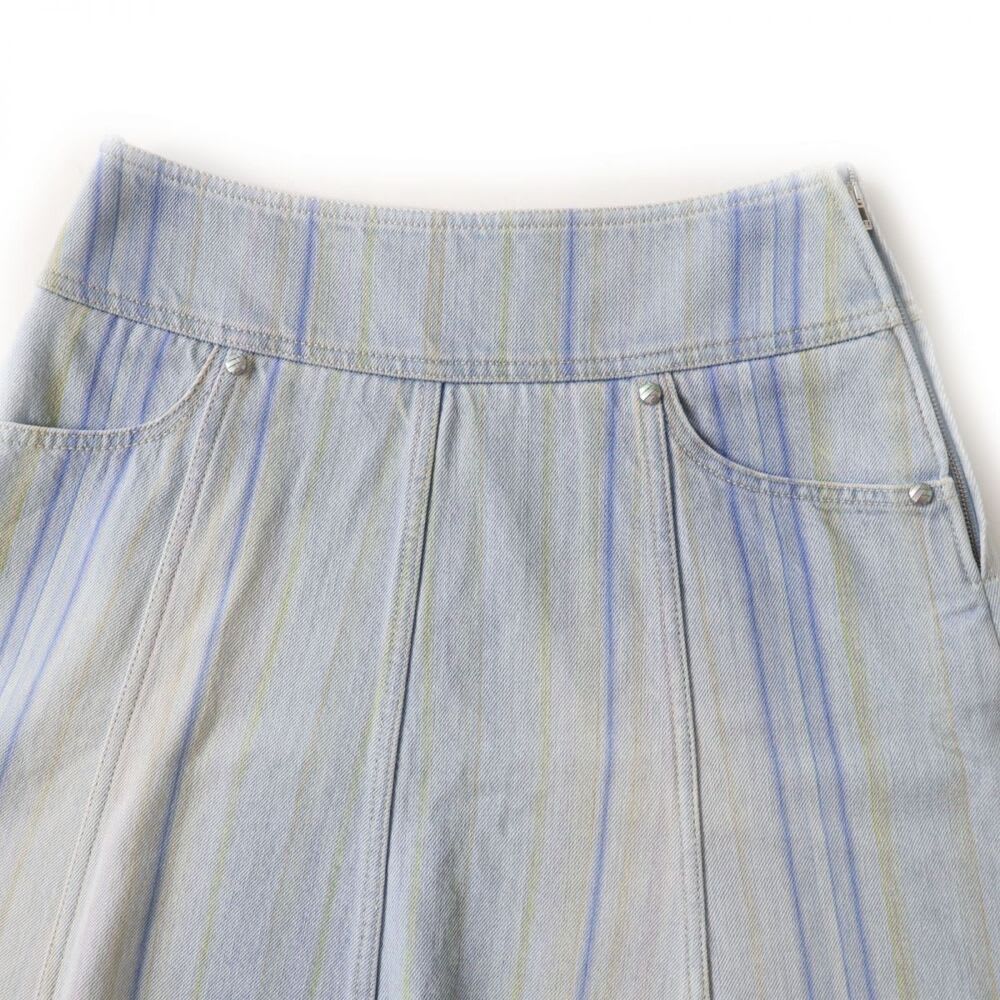 Chanel Vintage Denim Striped Mini Skirt Light Blue Y2 K 34