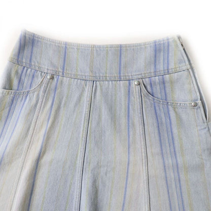 Chanel Vintage Denim Striped Mini Skirt Light Blue Y2 K 34
