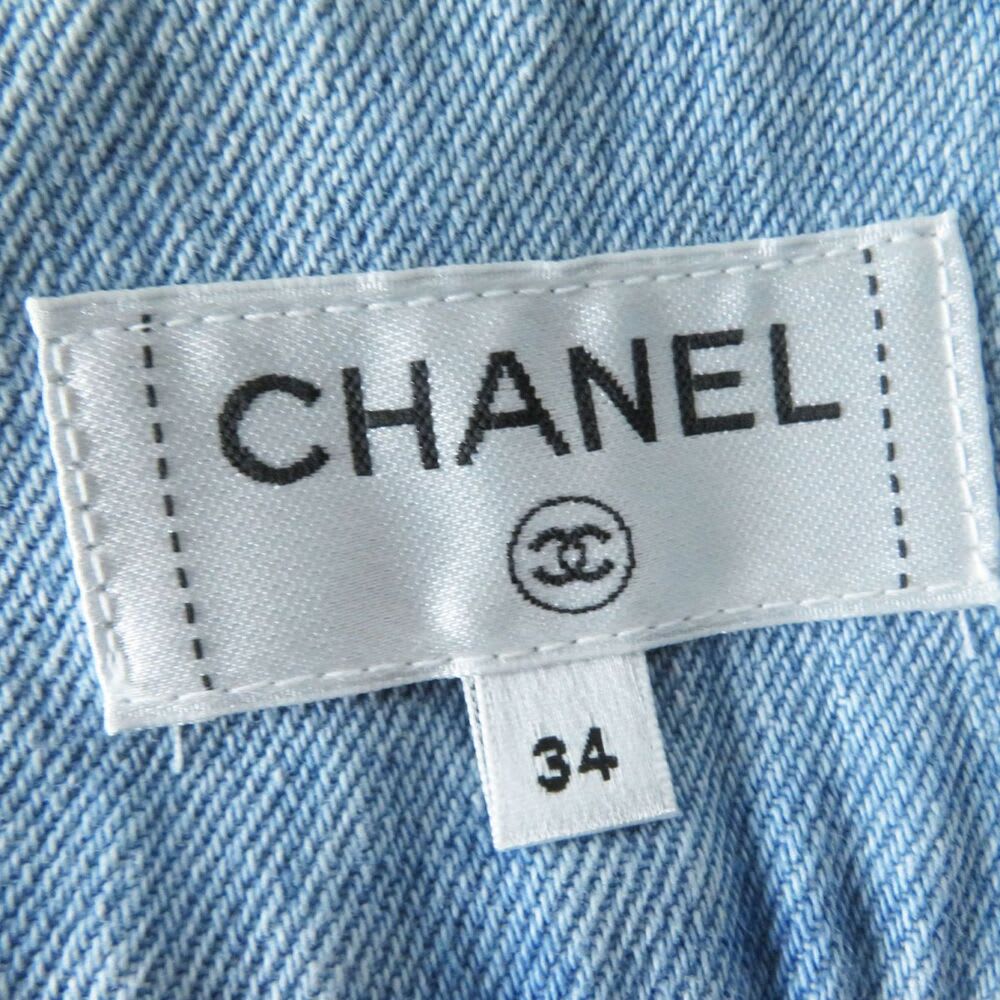 Chanel Vintage Denim Striped Mini Skirt Light Blue Y2 K 34