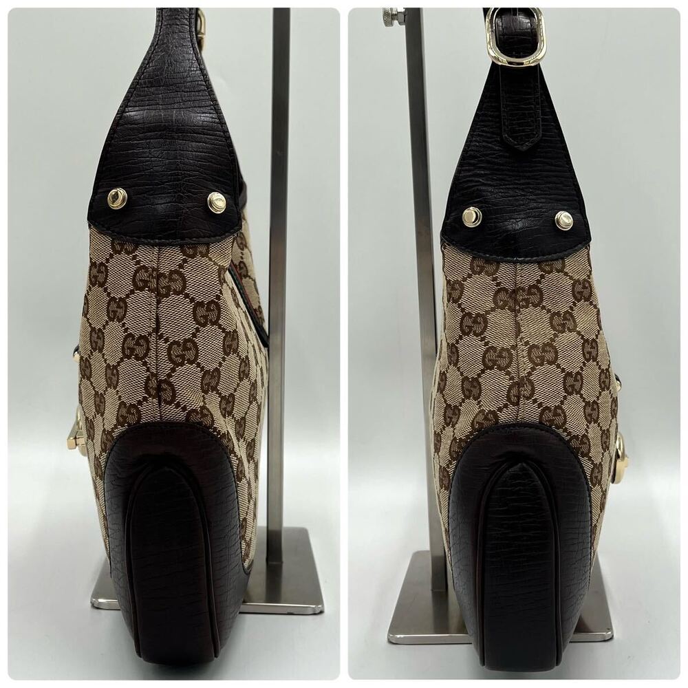 Authentic GUCCI GG Jackie Sherry Web Canvas Handbag Shoulder Bag Charm Ophidia