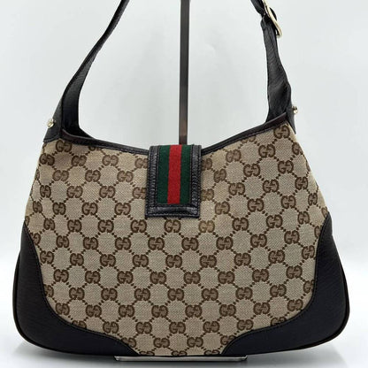 Authentic GUCCI GG Jackie Sherry Web Canvas Handbag Shoulder Bag Charm Ophidia