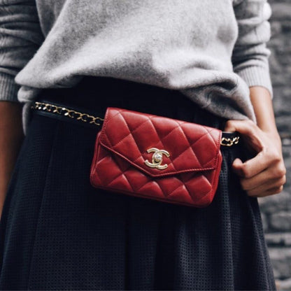 Chanel Chanel CC Vintage Quilted Lambskin Waist Pouch Bum Bag Leather Red