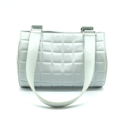 Chanel CC Chocolate Bar Quilted Leather Bowler Shoulder Bag Purse Blue