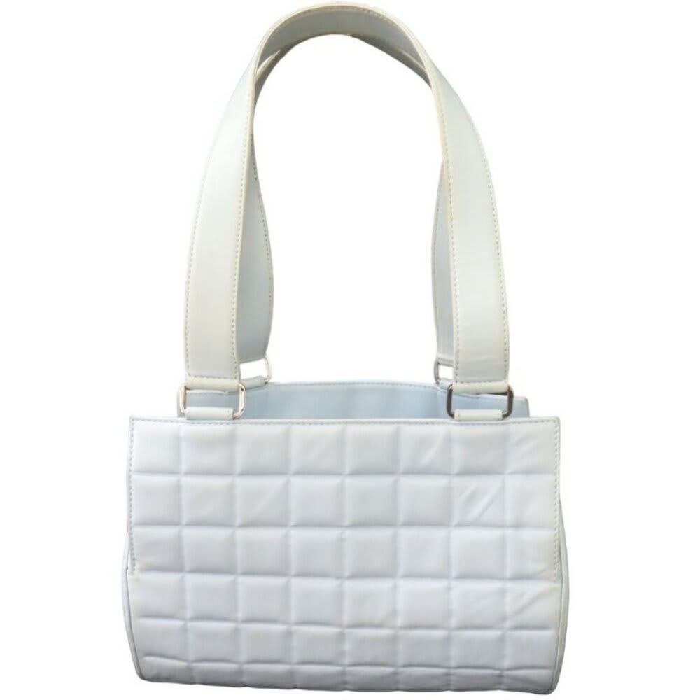Chanel CC Chocolate Bar Quilted Leather Bowler Shoulder Bag Purse Blue