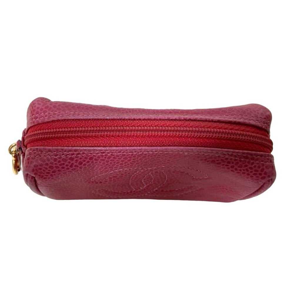 Authentic CHANEL CC Caviar Leather Coin Case Cosmetic Makeup Case Pouch Pink