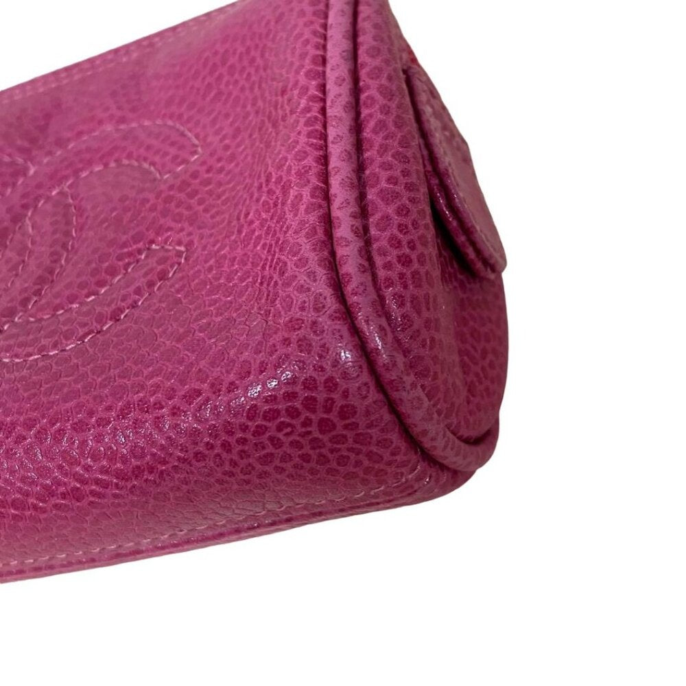 Authentic CHANEL CC Caviar Leather Coin Case Cosmetic Makeup Case Pouch Pink