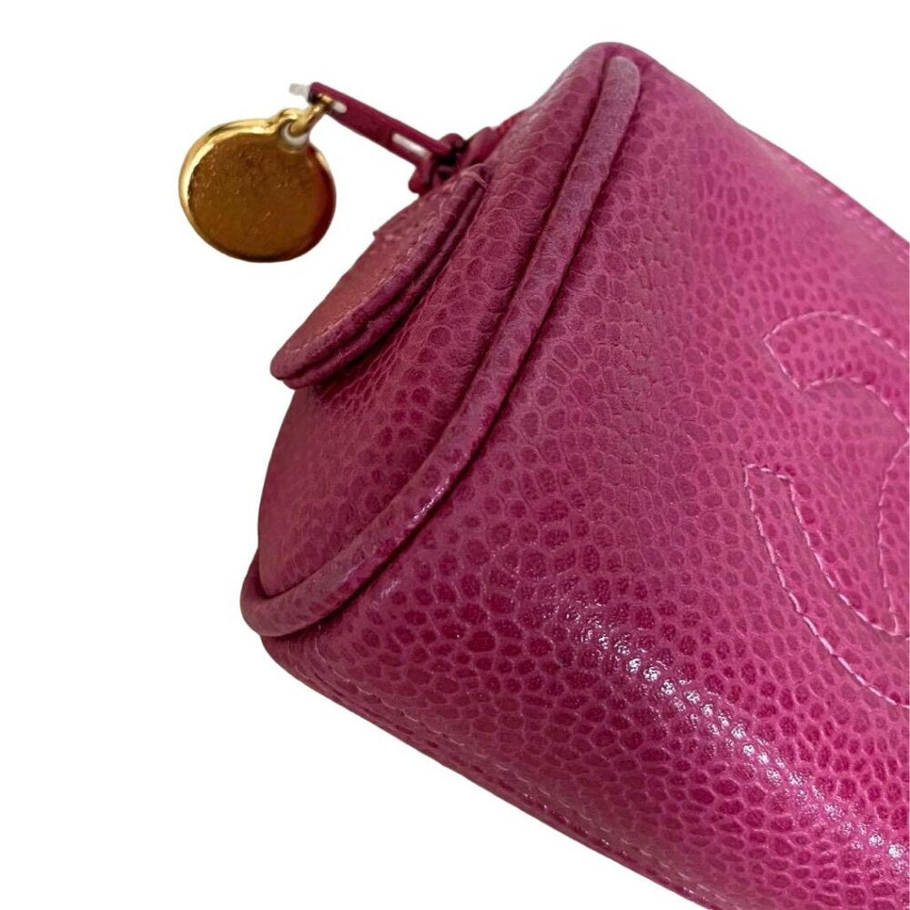 Authentic CHANEL CC Caviar Leather Coin Case Cosmetic Makeup Case Pouch Pink