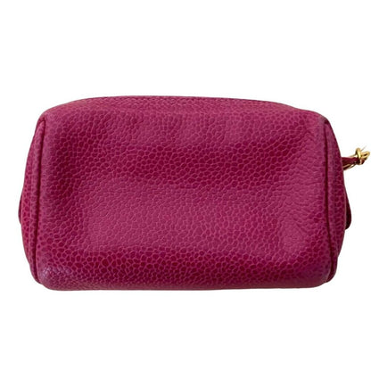 Authentic CHANEL CC Caviar Leather Coin Case Cosmetic Makeup Case Pouch Pink