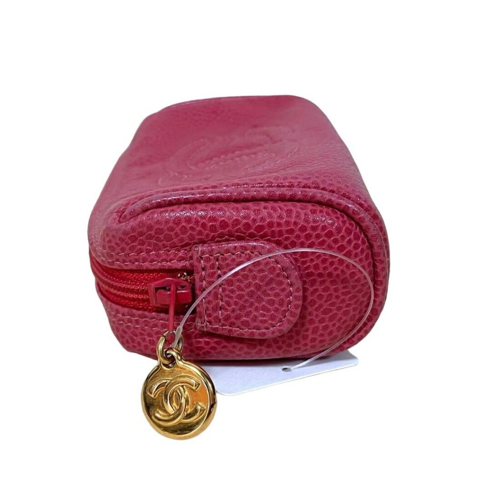 Authentic CHANEL CC Caviar Leather Coin Case Cosmetic Makeup Case Pouch Pink