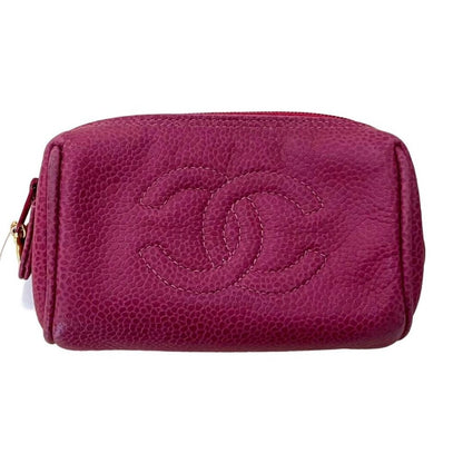 Authentic CHANEL CC Caviar Leather Coin Case Cosmetic Makeup Case Pouch Pink