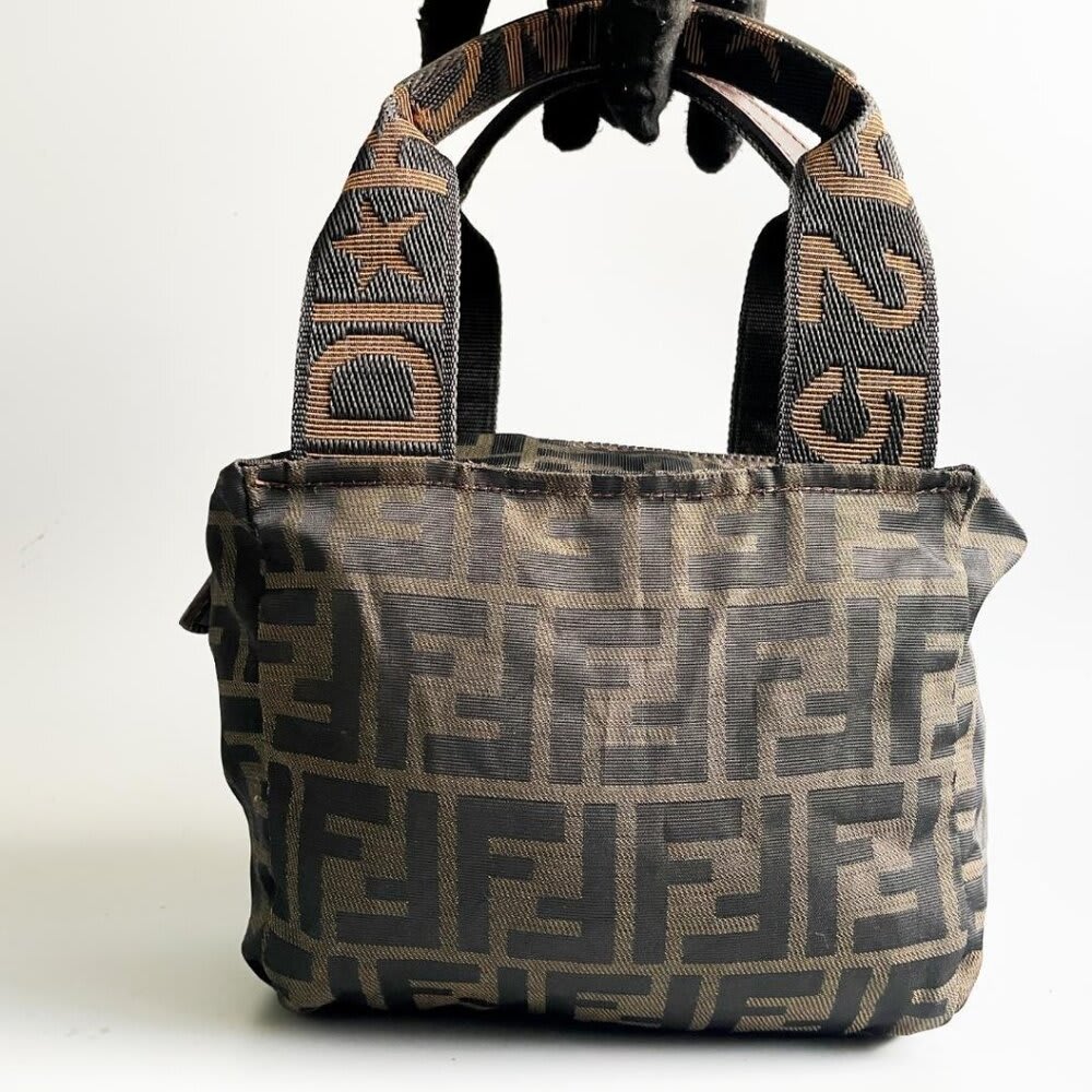 Fendi FF Vintage Zucca Canvas Mini Bag Small Handbag Tan Brown Y2