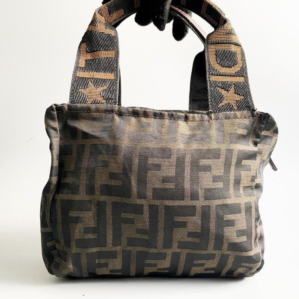 Fendi FF Vintage Zucca Canvas Mini Bag Small Handbag Tan Brown Y2
