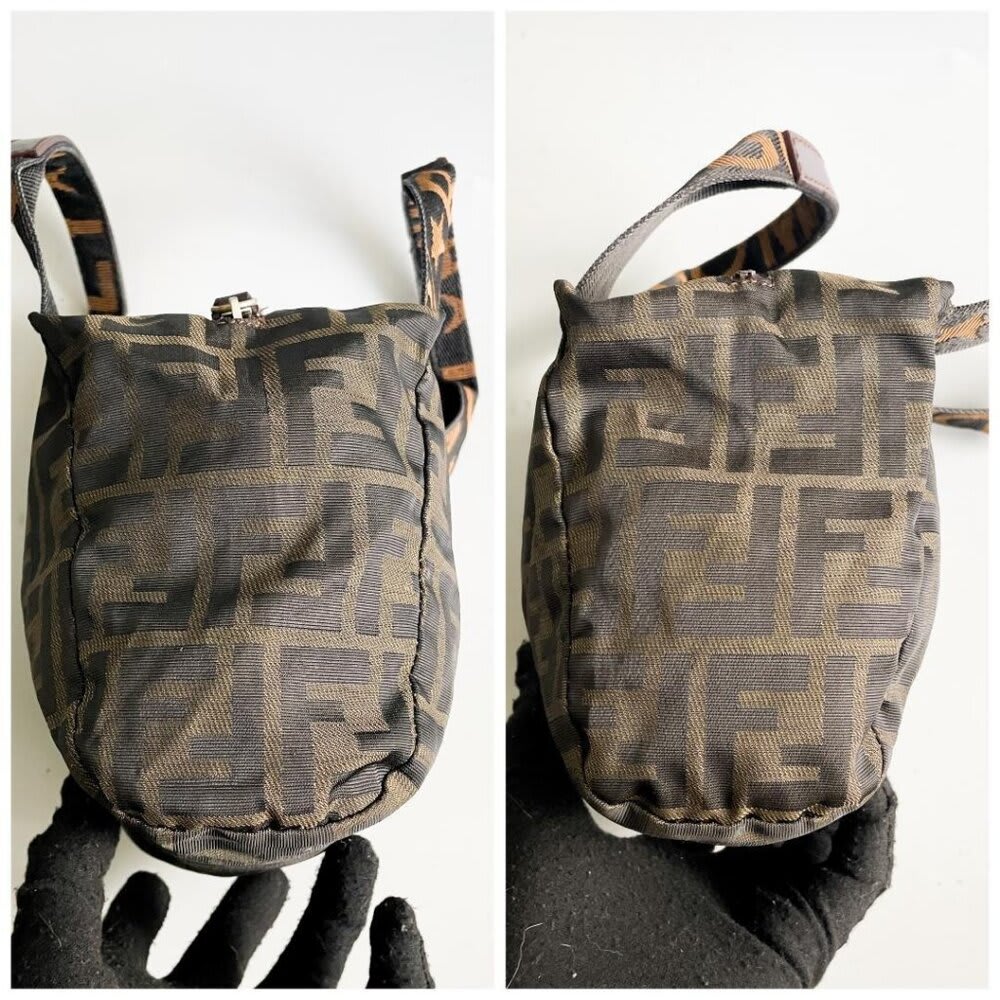 Fendi FF Vintage Zucca Canvas Mini Bag Small Handbag Tan Brown Y2
