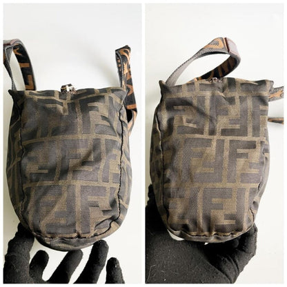 Fendi FF Vintage Zucca Canvas Mini Bag Small Handbag Tan Brown Y2