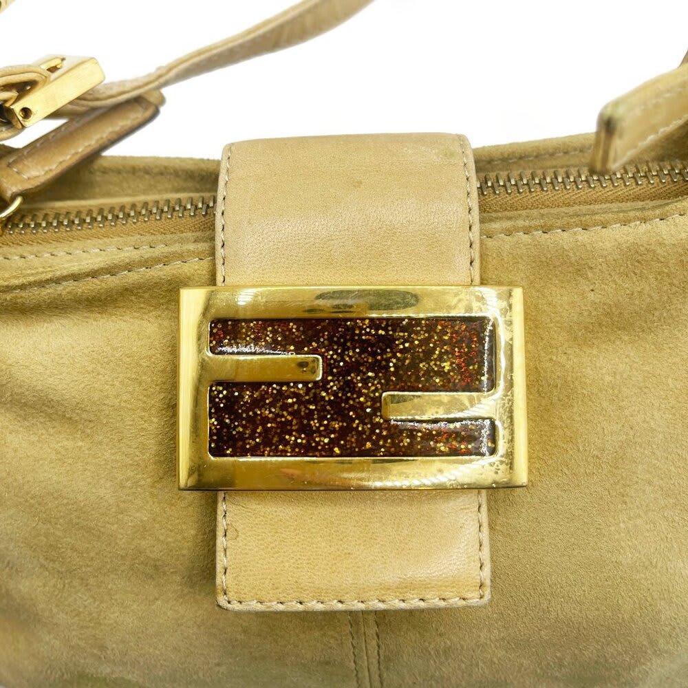 Fendi Mamma Zucca Baguette Pouch Tan Beige Flap Bag Purse Shoulder