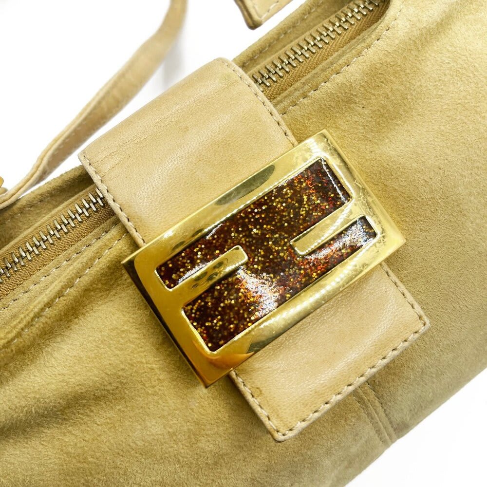 Fendi Mamma Zucca Baguette Pouch Tan Beige Flap Bag Purse Shoulder