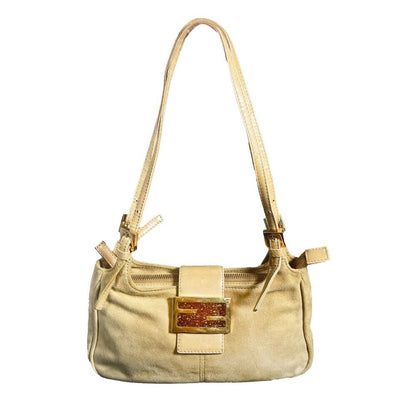 Fendi Mamma Zucca Baguette Pouch Tan Beige Flap Bag Purse Shoulder