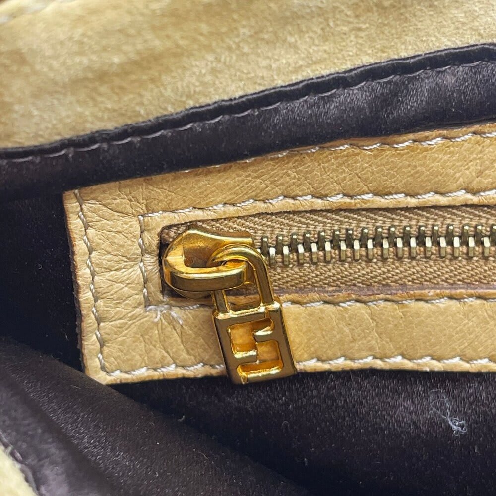 Fendi Mamma Zucca Baguette Pouch Tan Beige Flap Bag Purse Shoulder