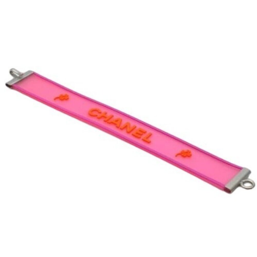 Authentic CHANEL CC Logo 01P Rubber Bracelet Pink Orange Jelly Bangle Cambon