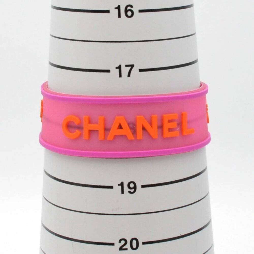 Authentic CHANEL CC Logo 01P Rubber Bracelet Pink Orange Jelly Bangle Cambon