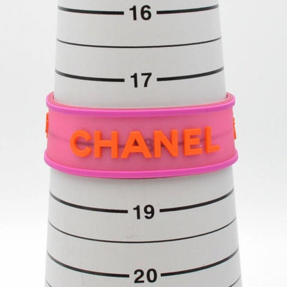 Authentic CHANEL CC Logo 01P Rubber Bracelet Pink Orange Jelly Bangle Cambon