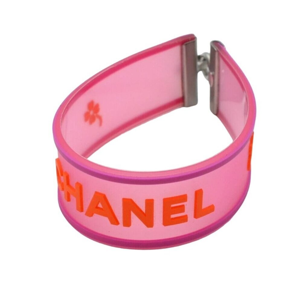 Authentic CHANEL CC Logo 01P Rubber Bracelet Pink Orange Jelly Bangle Cambon