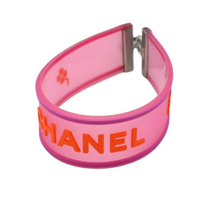 Authentic CHANEL CC Logo 01P Rubber Bracelet Pink Orange Jelly Bangle Cambon