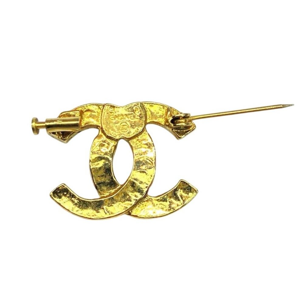 Chanel Brooch CC Vintage Gold Pin Rhinestone Crystal
