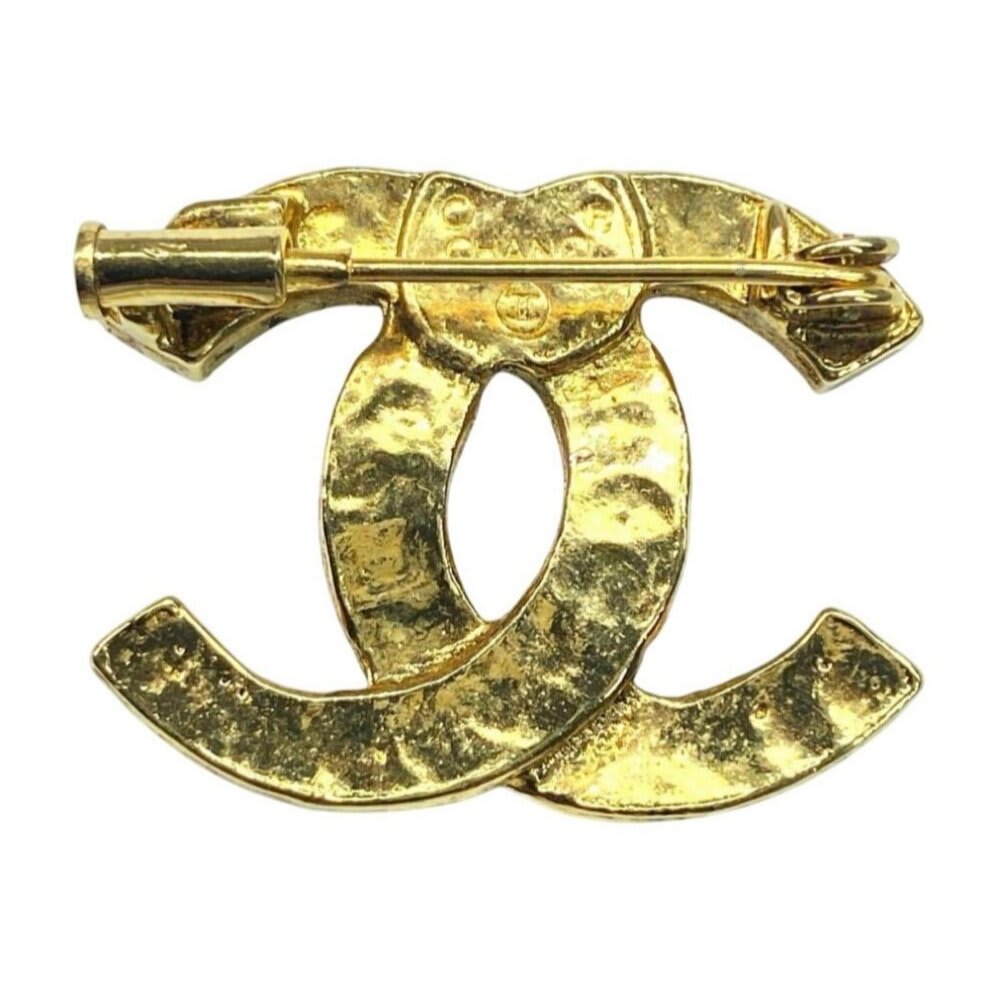 Chanel Brooch CC Vintage Gold Pin Rhinestone Crystal