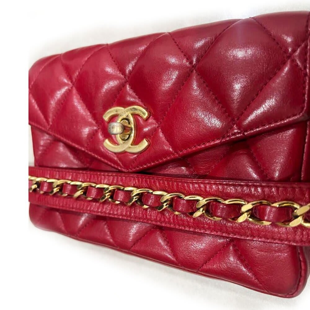 Chanel Chanel CC Vintage Quilted Lambskin Waist Pouch Bum Bag Leather Red