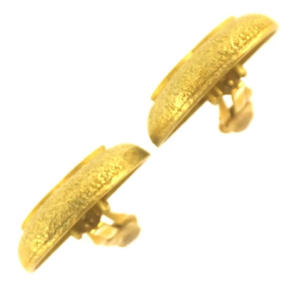 CHANEL Vintage 1994 CC Gold Plate Clip-On 1" Round Medallion Logo Earrings w/Box