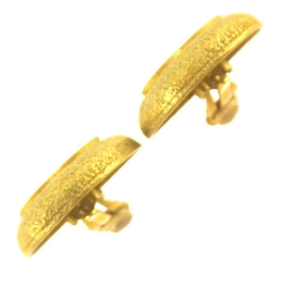 CHANEL Vintage 1994 CC Gold Plate Clip-On 1" Round Medallion Logo Earrings w/Box