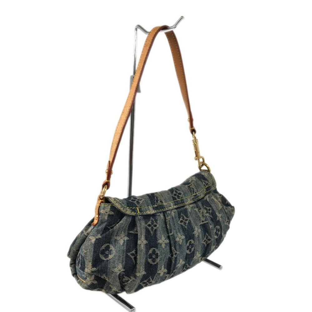 Authentic Louis Vuitton Denim Mini Pleaty Vintage Pouch Pochette Bag Monogram