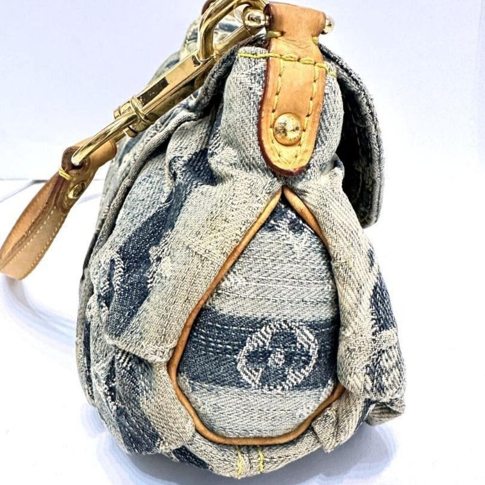 Authentic Louis Vuitton Denim Mini Pleaty Vintage Pouch Pochette Bag Monogram