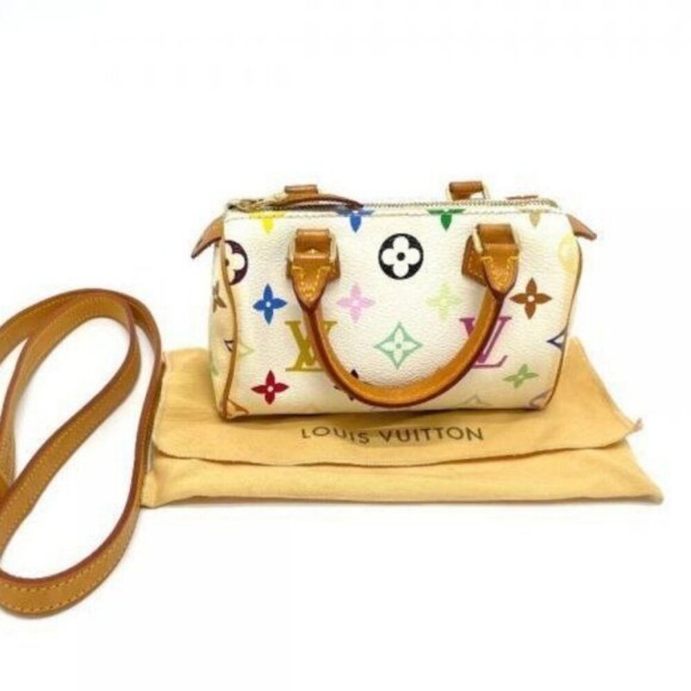 Authentic Louis Vuitton Mini Nano Speedy Monogram Multicolor Sac Bag HL White