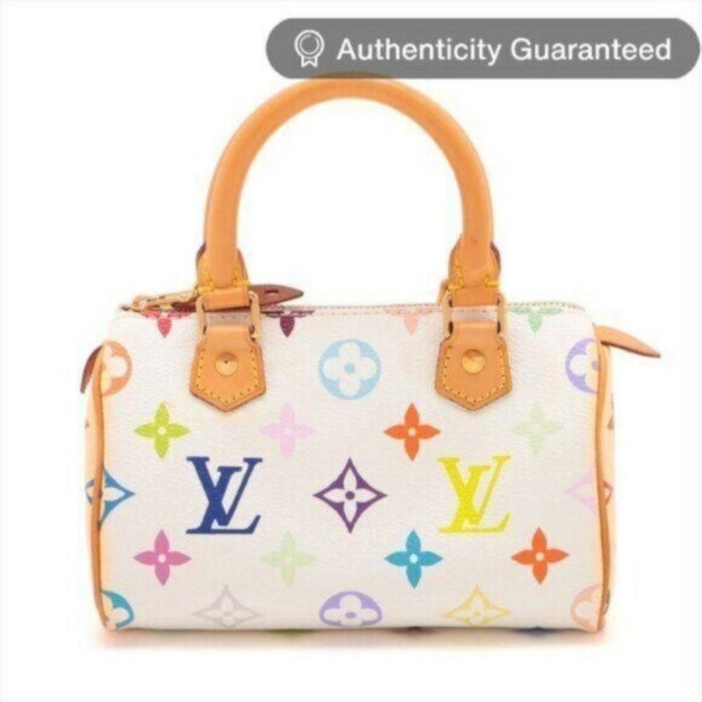 Authentic Louis Vuitton Mini Nano Speedy Monogram Multicolor Sac Bag HL White