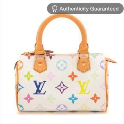 Authentic Louis Vuitton Mini Nano Speedy Monogram Multicolor Sac Bag HL White