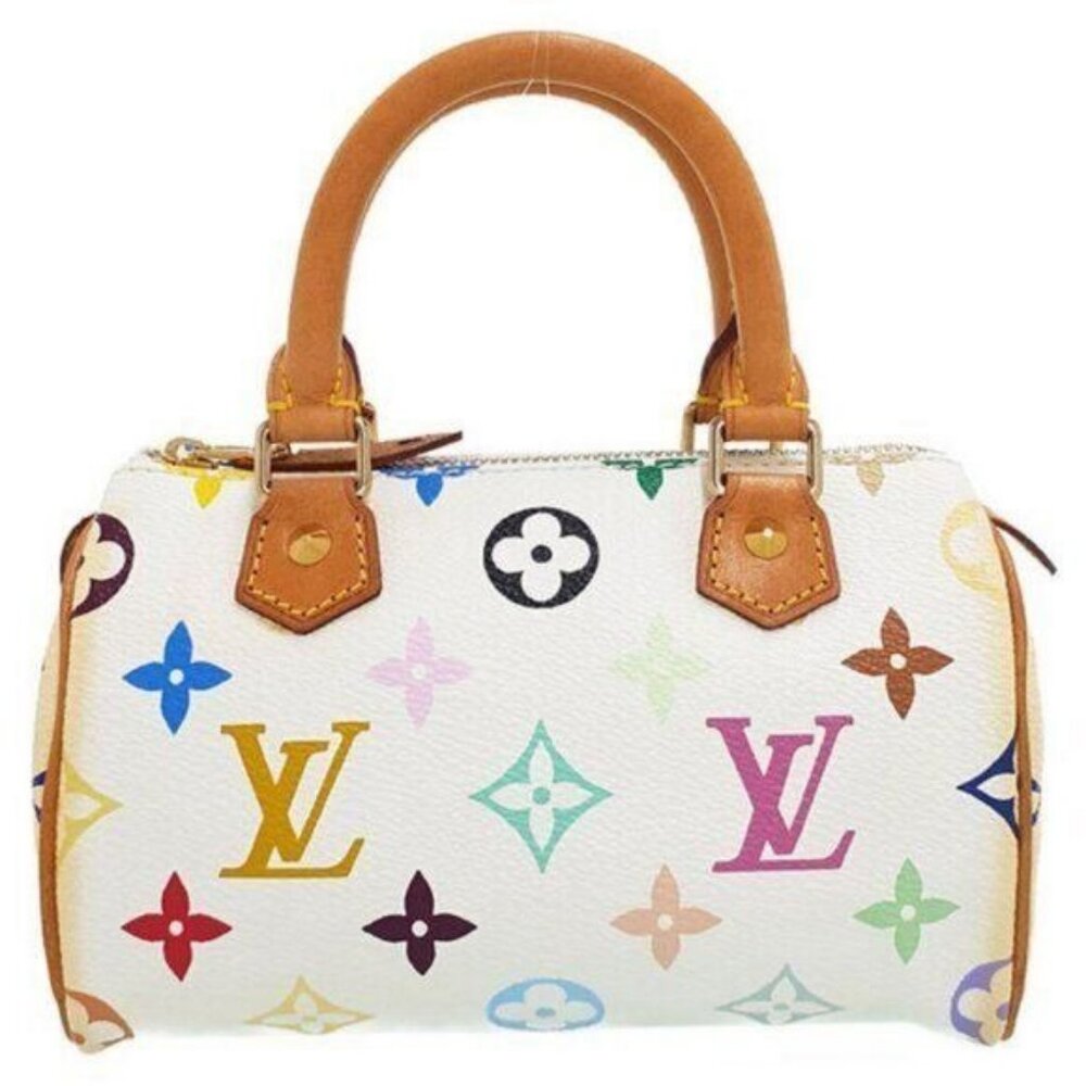 Authentic Louis Vuitton Mini Nano Speedy Monogram Multicolor Sac Bag HL White