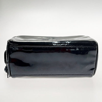 Authentic CHANEL CC Patent Leather Vanity Cosmetic Makeup Case Pouch Black Bag