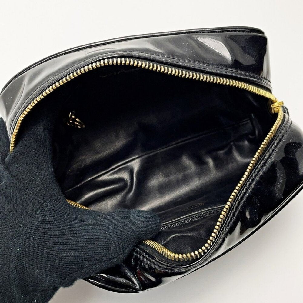 Authentic CHANEL CC Patent Leather Vanity Cosmetic Makeup Case Pouch Black Bag