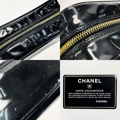 Authentic CHANEL CC Patent Leather Vanity Cosmetic Makeup Case Pouch Black Bag