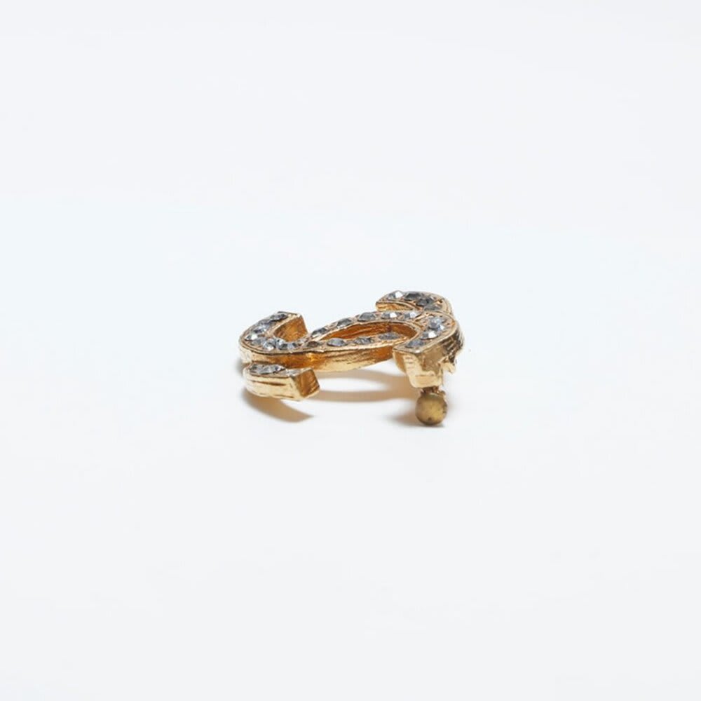 Chanel Brooch CC Vintage Gold Pin Rhinestone Crystal