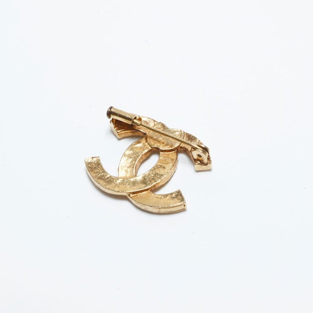 Chanel Brooch CC Vintage Gold Pin Rhinestone Crystal