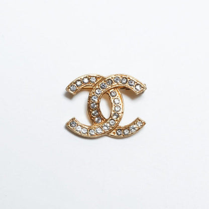 Chanel Brooch CC Vintage Gold Pin Rhinestone Crystal