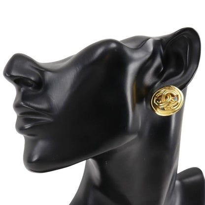 CHANEL 24K Earrings Vintage CC Gold Plated Clip-On Round Medallion Logo 1996 96P
