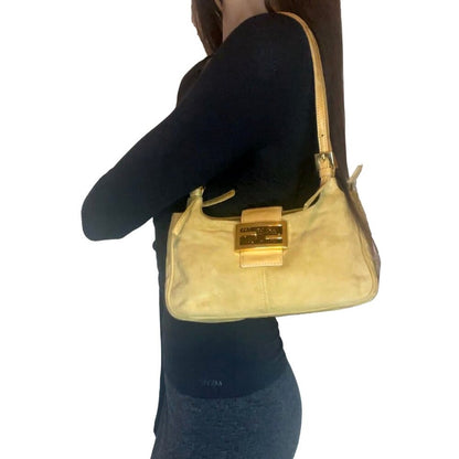 Fendi Mamma Zucca Baguette Pouch Tan Beige Flap Bag Purse Shoulder