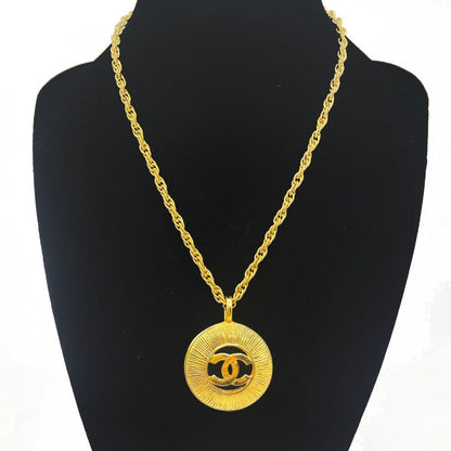 Chanel CC Vintage 24K Gold Necklace Chain Paris Medallion Pendant